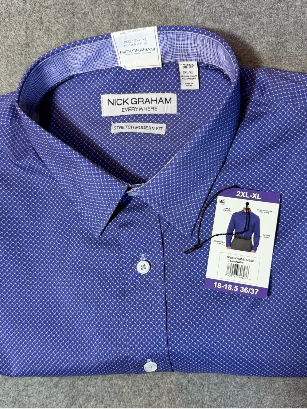 Nick Graham Stretch Modern Fit Dress Shirt - Navy Diamond Print